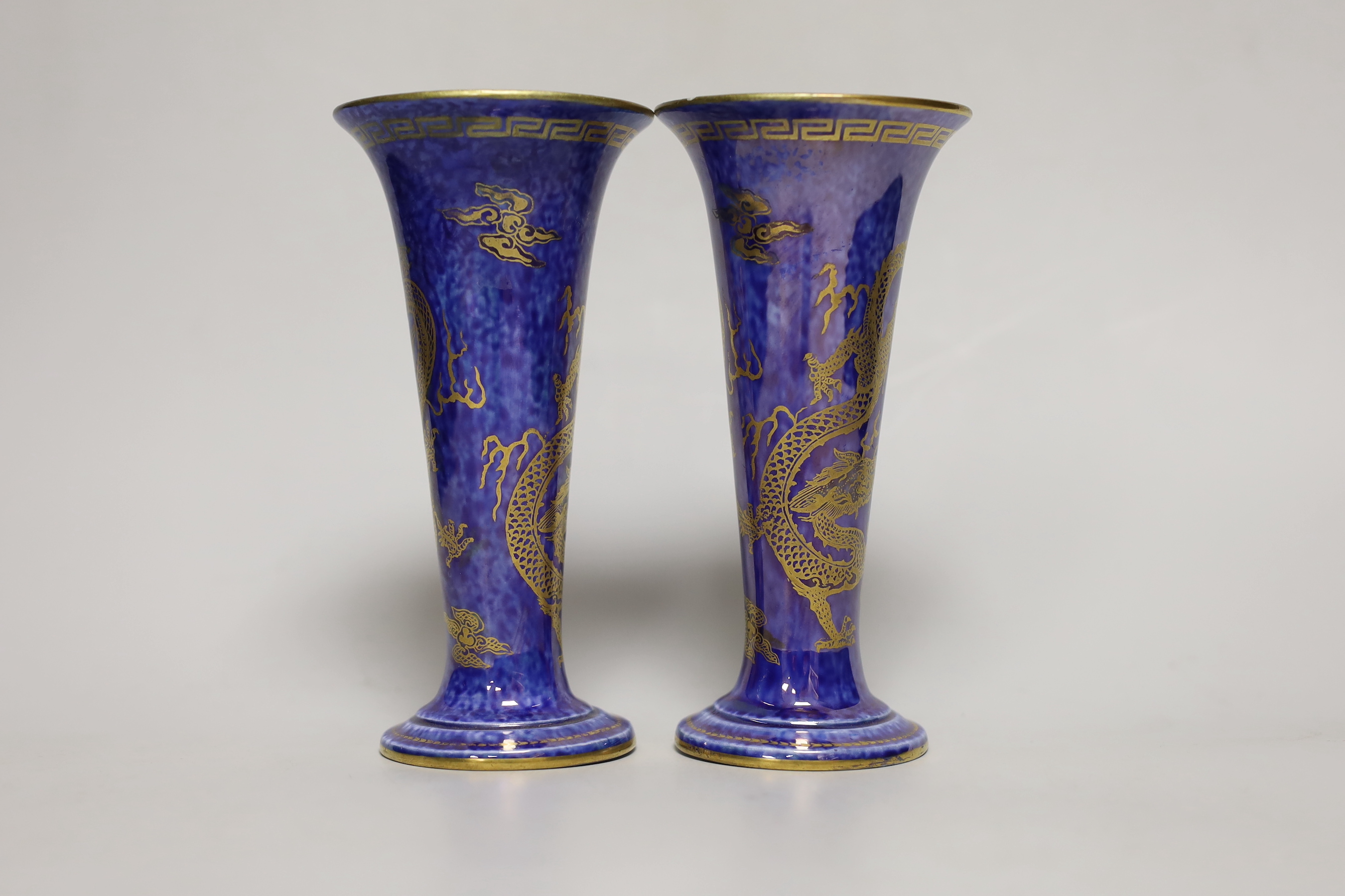 A pair of Wedgwood dragon lustre vases, 15cm